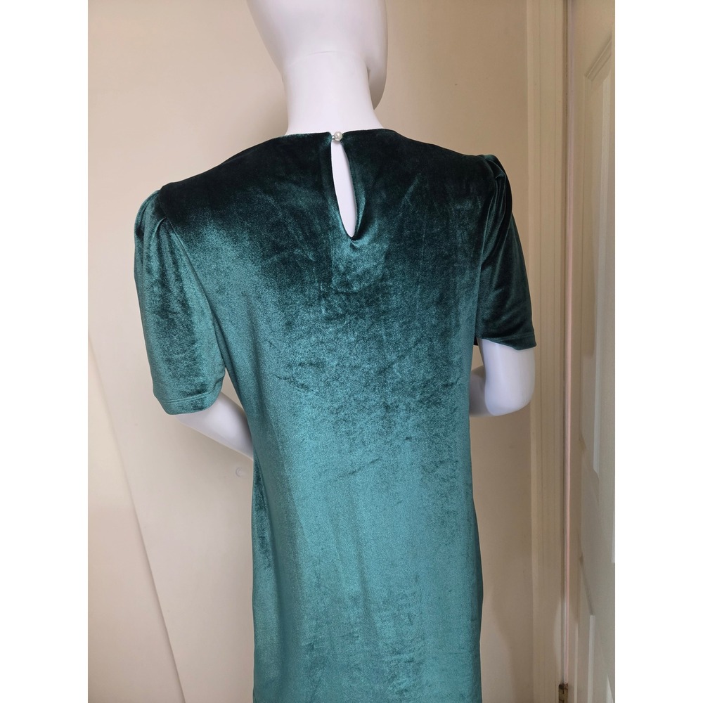 WAYF Emerald Green Velvet Puff Sleeve Mini Shift Dress Green Medium 90436WTJ-G15 - Picture 12 of 13